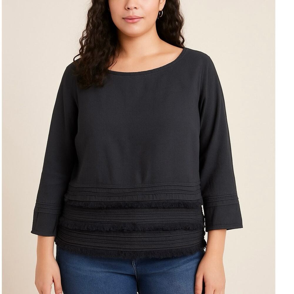 Anthropologie Meadow Rue Long Sleeve Linen Frayed Tiered Tunic Top Size Medium